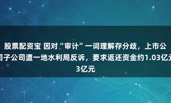 股票配资宝 因对“审计”一词理解存分歧，上市公司子公司遭一地水利局反诉，要求返还资金约1.03亿元
